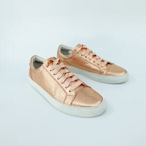 Del Toro Sneakers Womens 9 Pink Leather Metallic Low Top Satin‎ Laces Shoes